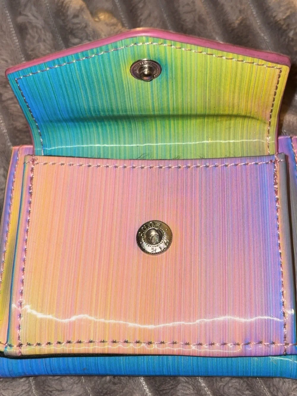 No Boundaries Rainbow Holographic Trifold Wallet with Pink Heart